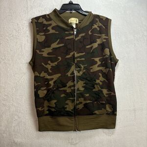 Vintage Sears Fieldmaster Vest Mens Medium Green Woodland Camo Zip Up Made USA